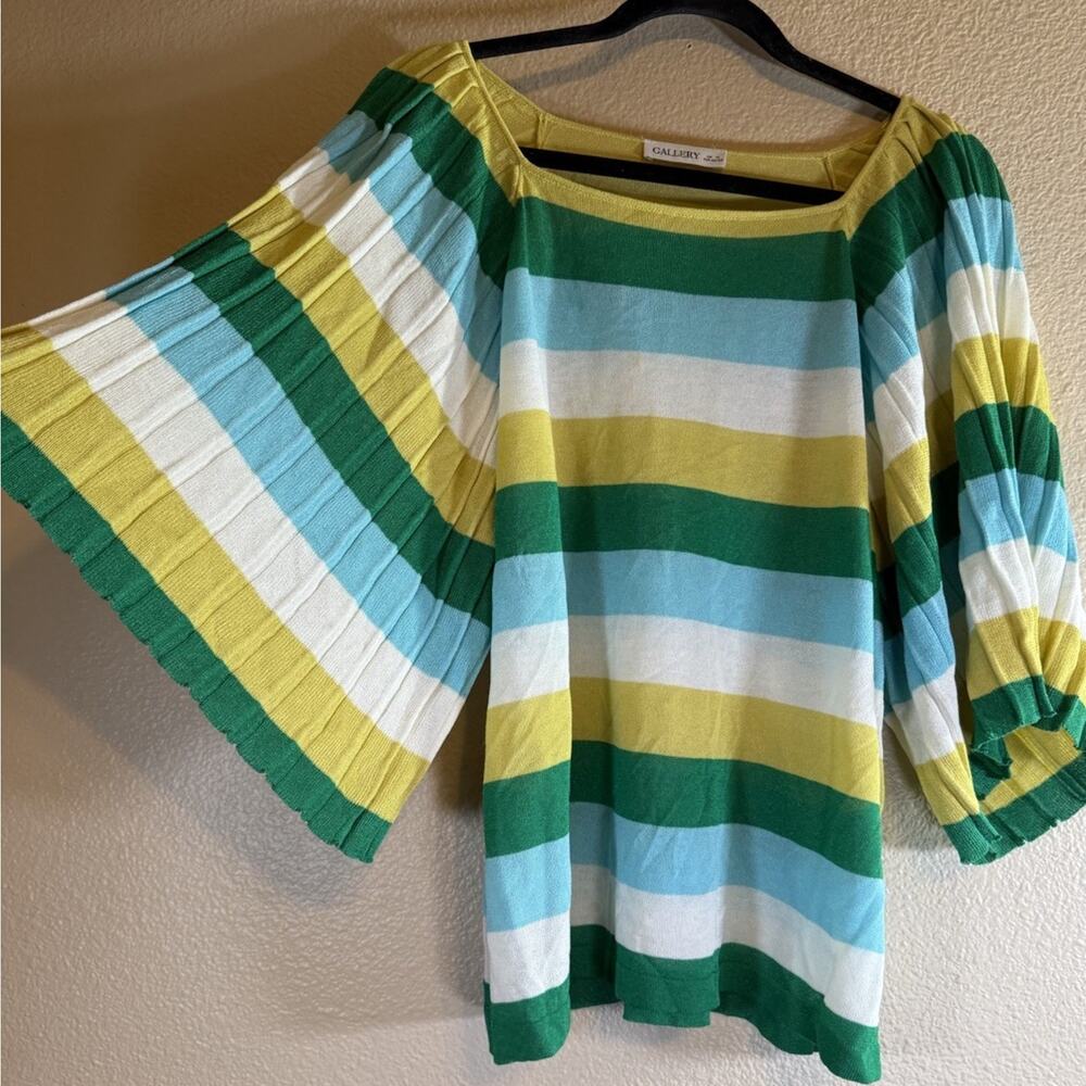 GALLERY US Small UK M EU 40-42 Striped Bell Sleeve Blouse Top